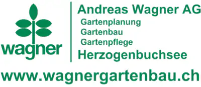 Wagner Gartenbau | Handballverein Herzogenbuchsee Andreas Wagner AG logo with a green plant emblem and services Gartenplanung, Gartenbau, Gartenpflege; www.wagnergartenbau.ch?