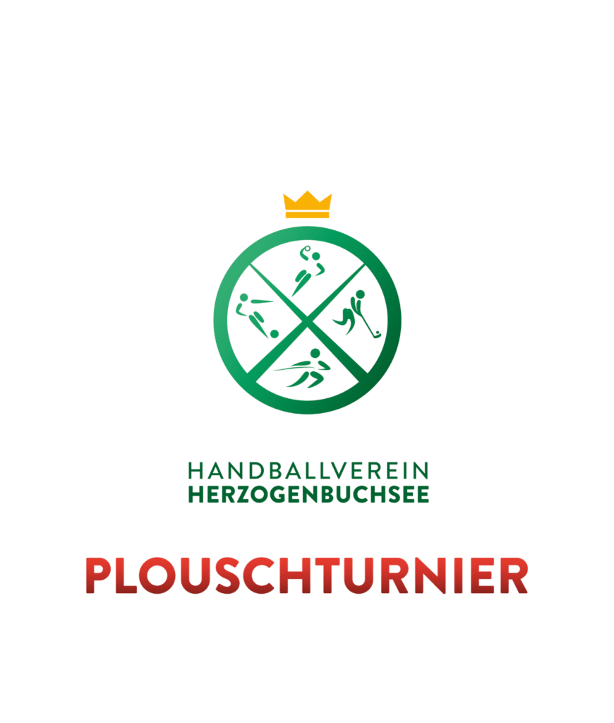 Logo for a handball club: green circular emblem divided into four segments with stylized players, a gold crown above, and green club name text beneath.